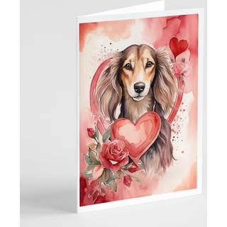 Caroline's Treasures DAC4543GCA7P Saluki Valentine Roses lykønskningskortpakke med 8 blanke kort med konvolutter, finurlig A7 -størrelse 5x7 tomm