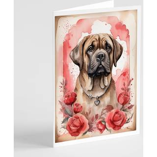 Caroline's Treasures DAC4503GCA7P Mastiff Valentine Roses lykønskningskort Pakke med 8 tomme kort med konvolutter, finurlig A7 -størrelse 5x7 tom