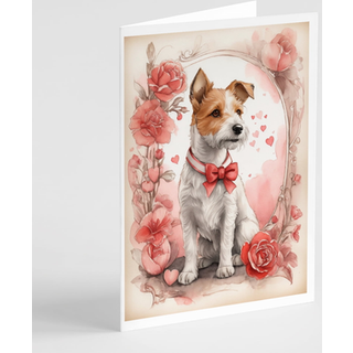 Caroline's Treasures DAC4441GCA7P Fox Terrier Valentine Roses lykønskningskort Pakke med 8 blanke kort med konvolutter, finurlig A7 -størrelse 5x