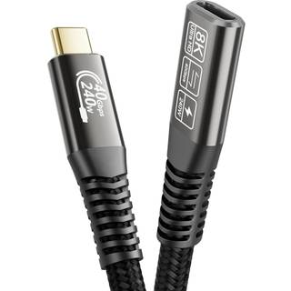 NÖRDIC 1m Thunderbolt 4 forlængerkabel, USB-C han til hun, 240W hurtigopladning, 40Gbps, 8K 60Hz
