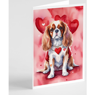 Caroline's Treasures DAC5313GCA7P Cavalier Spaniel My Valentine lykønskningskort Pakke med 8 blanke kort med konvolutter, finurlig A7 -størrelse