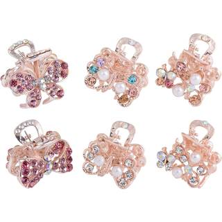 6PCS Rhinestone Lille kæbe klo Pearl Hair Clip Metal Crystal Bow Butterfly Mini Claw Clamps Barrettes for Girls Women