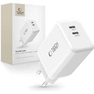 Tech-Protect Vægoplader 2x USB-C 45W PD - Hvid