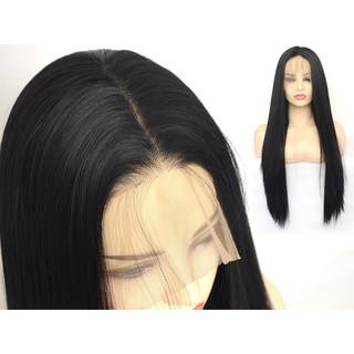 Bluple Long Straight 13x6 blonder foran parykker nr. 1b sort naturlig varmebestandigt syntetisk h?r halvt bundet parykker til kvinder cosplay dag