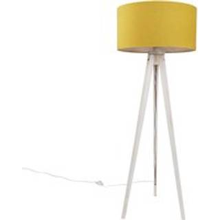 Tripod gulvlampe hvid med gul stofskærm 50cm - Tripod Classic