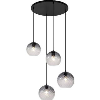 Art Deco Pendellampe Sort med Røgglas Rund 4-Lys - Bao