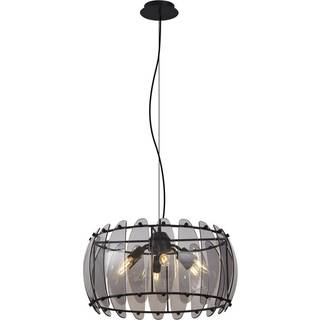Design Pendellampe Sort med Røgglas Rund 6-Lys - Mochan