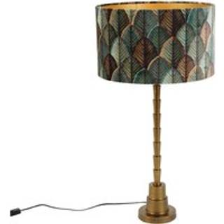 Bordlampe bronze med fløjlsskærm blad design og guld indvendig - Pisos