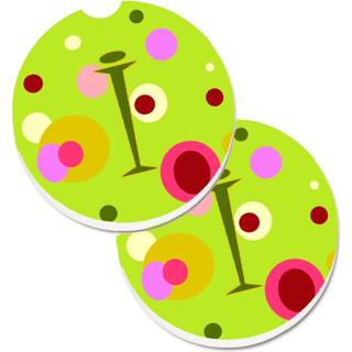 """" Caroline's Treasures Letter I Monogram - Lime Green Set med 2 Cup Holder Car Coasters CJ1010 -ICARC 2.56 Multicolor """"