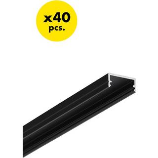 40 stk. 2m aluprofil BEGTON12 J/S - Sort anodiseret, indbygget, LED skinne
