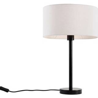 Bordlampe sort med oval linnedskærm hvid 35 cm - Simplo