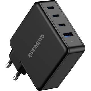 Riversong PowerKub, 100W GaN oplader m. 3 x USB-C og 1 USB-A, Sort
