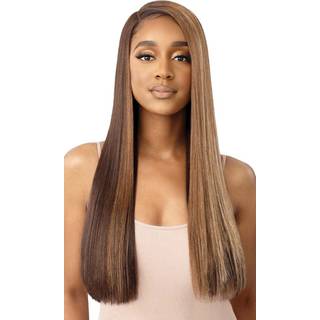 Outre Colour Bomb Syntetisk HD blonde frontparyk - INANNA Parykker med lange lige hr med hj varmebestandige parykker (1 JET SORT)