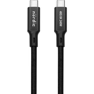 NÖRDIC 25 cm USB4 USB-C til C nylon flettet kabel PD3.1 240W 40G 8K60Hz 4K144Hz sort