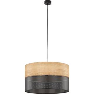 Nicol hængelampe, sort/træ-effekt, Ø 50 cm, 1-lys, 3 x E27