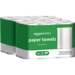 Amazon Basics 2-lag Flex-ark Papirhåndklæder 12 Grundlæggende ruller = 32 Regelmæssige ruller Hverdagsværdi med 150 ark pr. Rulle