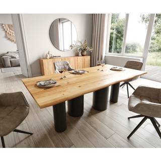 Esstisch Edge 200x100x2,5-3 Eiche Natur Pilier Metall Schwarz Live-Edge