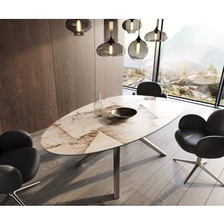 Esstisch Edge Oval 220x120 Keramik Iris FMG Patagonia Lappato Zenthara kantig Edelstahl - Patagonia Lappato Weiß-Braun-Gold