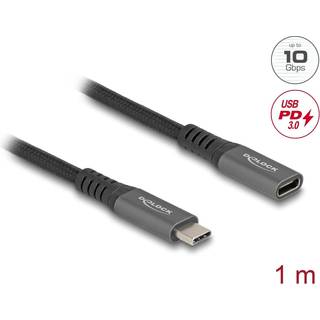 Delock Forlængerkabel USB-C han til hun 100W PD 10 Gbps 1m - Grå