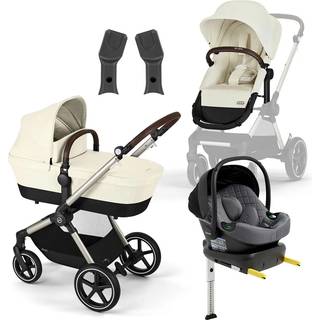 Cybex EOS Lux Duovogn inkl. Beemoo Route i-Size Autostol Baby & ISOFIX Base, Seashell Beige/Black Stone
