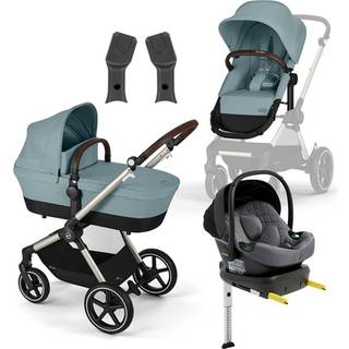 Cybex EOS Lux Duovogn inkl. Beemoo Route i-Size Autostol Baby & ISOFIX Base, Sky Blue/Black Stone