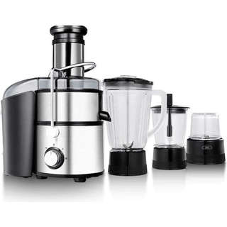 Juicer for Vegetables & Fruit / Blender / Chopper / Coffee Grinder - 1000W- 1 L Cup - 3 Speeds - Stainless Steel - Black - Royalty Line