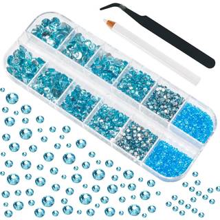 4010 pcs Aquamarine Rhinestones Lake Blue Nail Rhinestones til Makeup K9 Glass 6 Størrelser (1,6-6 mm) til SS30 Round Flatback Water Blue Nail Ge
