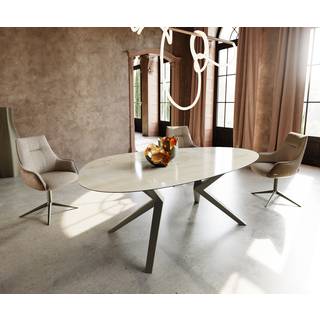 Esstisch Edge Oval 220x120 Keramik Iris FMG Onice Oro Zenthara kantig Metall Effektfinish Titan - Onice Oro Gold-Gelb