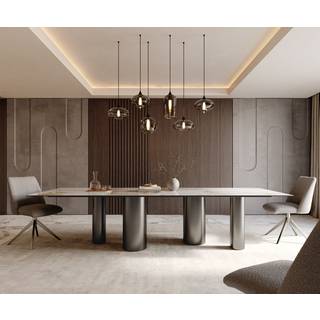 Esstisch Edge 300x100 Keramik Minas Melange Weiß-Beige Pilier Edelstahl Graphit - Minas Melange Weiß-Beige