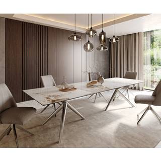 Esstisch Edge 300x100 Keramik Minas Melange Weiß-Beige Estelar rund Edelstahl - Minas Melange Weiß-Beige