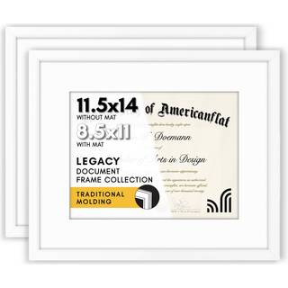 AmericanFlat 11.5x14 Diplomramme med poleret plexiglass - S?t med 2 - Brug som 8.5x11 ramme med Mat eller 11.5x14 ramme uden Mat - Legacy Collect