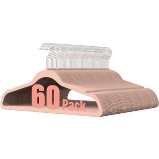 Healsmart 60 Pack Heavy Duty Velvet Bøjler Nå skridsikre flokede filtbøjler med skulder hakker hænger til frakker bukser og kjole tøj lyserød