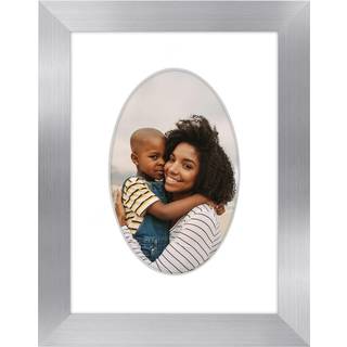 AmericanFlat 4x6 Billedramme med ovalformet m?tte i s?lv - Brug som 6x8 billedramme uden mat eller 4x6 ramme med Mat - Engineered tr?ramme med kn