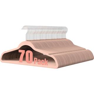 Healsmart 70 Pack Heavy Duty Velvet Bøjler Ligskrimt flokede filtbøjler med skulderhakker Hænger til frakker Bukser og kjole tøj lyserød