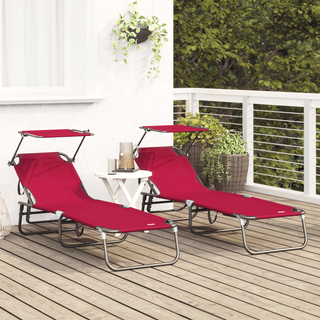Foldbare Solsenge 2 stk med Parasol Rød 600D Oxford Stof