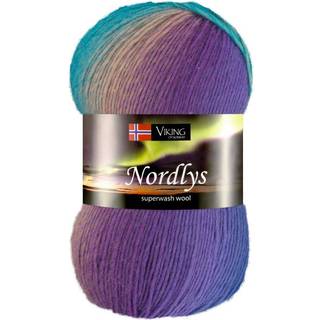 Viking Nordlys 964 Multi lilla/turkis Indhold: 75% Superwash-behandlet uld, 25% nylon Vægt/længde: 100 gram = ca. 350 meter Anbefalede pinde: 2.50 mm Strikkefasthed: 10 cm = 28 m Vask: Skånsom maskinvask / Maks. 40ºC / Tørres fladt.