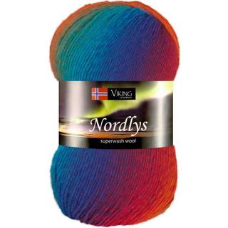 Viking Nordlys 949 Multi regnbue Indhold: 75% Superwash-behandlet uld, 25% nylon Vægt/længde: 100 gram = ca. 350 meter Anbefalede pinde: 2.50 mm Strikkefasthed: 10 cm = 28 m Vask: Skånsom maskinvask / Maks. 40ºC / Tørres fladt.