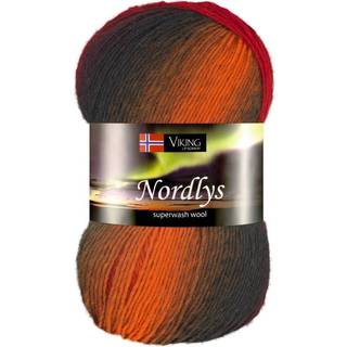 Viking Nordlys 955 Multi orange/brun Indhold: 75% Superwash-behandlet uld, 25% nylon Vægt/længde: 100 gram = ca. 350 meter Anbefalede pinde: 2.50 mm Strikkefasthed: 10 cm = 28 m Vask: Skånsom maskinvask / Maks. 40ºC / Tørres fladt.