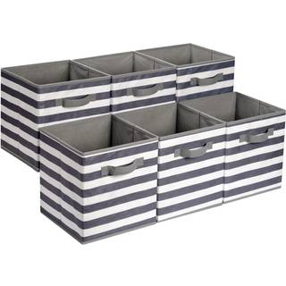 Amazon Basics Cube Organizer opbevaringsbeholdere H?ndtag sammenklappelig stofpakke med 6 stk. 10,5""""x10,5""""x11"""" hvid/ lysegr? stribe