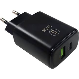 SiGN Hurtigoplader USB & USB-C, PD & Q.C3.0, 3A, 20W – Sort