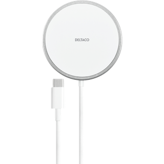 Deltaco Trådløs Oplader 15 W USB-C Hvid/Sølv