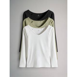 The Set The Set Off Shoulder V-hals Ribbet Langærmet Top
