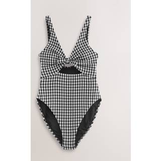 Next Black/White Crinkle Gingham Cutout Plunge Tummy Control Swimsuit