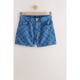 Next Mid Blue Check Rigid Denim Shorts - 46