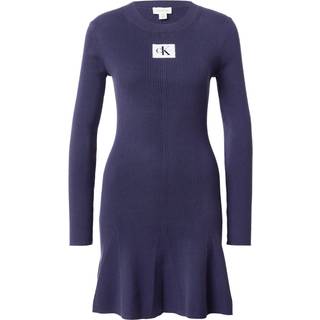 Cotton Knit Long Sleeve Mini Dress - Blue - S