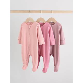 Next Pink 3 Pack 3 Pack Two Way Zip Baby Sleepsuits (0-2yrs)