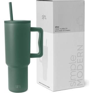 Enkel moderne 40 oz tumbler med h?ndtag og halm l?g | Isoleret kop genanvendelig rustfrit st?l vandflaske rejse krus cupholder venlig | Gaver til