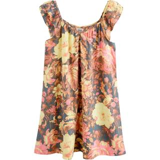 Next Navy Vintage Floral V-Neck Ruffle Sleeve Mini Dress with Linen - 16