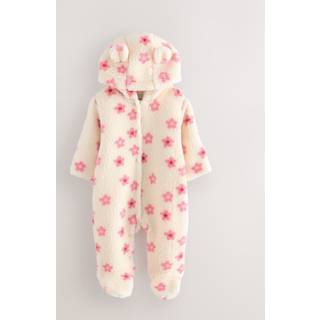 Next Ecru and Pink Floral Baby Borg Hooded Pramsuit (0mths-2yrs)