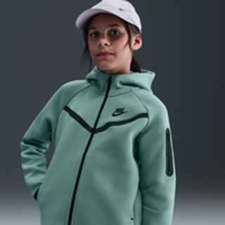 Nike Tech Fleece-hættetrøje med fuld lynlås til piger - grøn - M